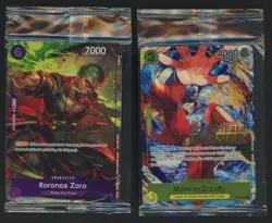Lot of (2) One Piece Pre-Release Promos P-045 Roronoa Zoro P-036 Monkey D. Luffy - Image 1