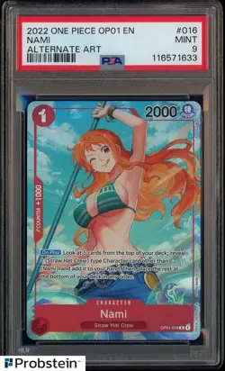 2022 One Piece OP01-Alternate Art #016 Nami Alpha Pre-Errata PSA 9 MINT - Image 1