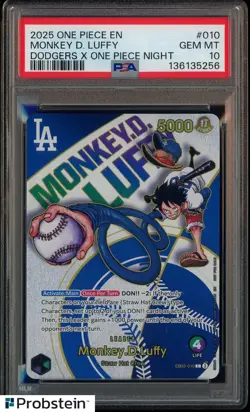 2025 ONE PIECE PROMOS DODGERS X ONE PIECE NIGHT #010 MONKEY D. LUFFY PSA 10 - Image 1