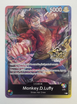 One Piece TCG - Monkey D. Luffy Rainbow Leader 3rd Anniversary Stamped Promo NM - Image 1