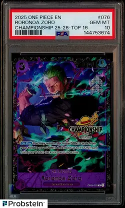 2025 One Piece OP09-076 Roronoa Zoro Top 16 Regional Championship Card PSA 10 - Image 1