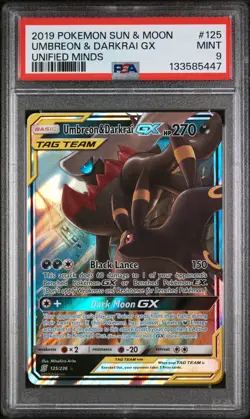 Umbreon & Darkrai Gx Pokemon Sun & Moon Unified Minds 125 NM PSA 9 - Image 1