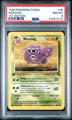 Weezing 1st Ed PSA 8 #45/62 Fossil Uncommon Pokemon 1999 - Image 1