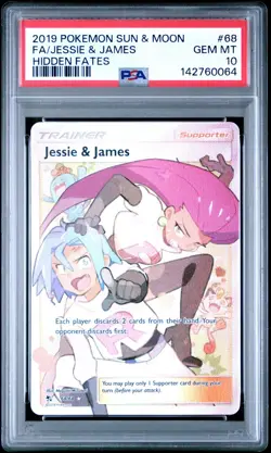 2019 POKEMON SUN & MOON HIDDEN FATES #68 FULL ART/JESSIE & JAMES PSA 10 - Image 1