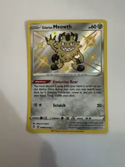 Pokemon Galarian Meowth TCG Shiny Holo Rare Card SV086/SV122 Shining Fates - Image 1