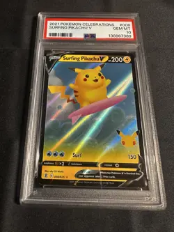 2021 POKEMON CELEBRATIONS #008/025 SURFING PIKACHU V PSA 10 - Image 2