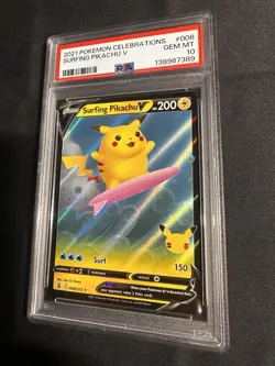 2021 POKEMON CELEBRATIONS #008/025 SURFING PIKACHU V PSA 10 - Image 3