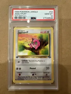 PSA 10 Pokemon 1st Edition 1999 Jigglypuff #54 Jungle Gem Mint First Ed Card - Image 1