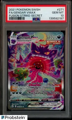 2021 Pokemon SWSH Fusion Strike Secret #271 FA Gengar VMAX PSA 10 GEM MINT - Image 1