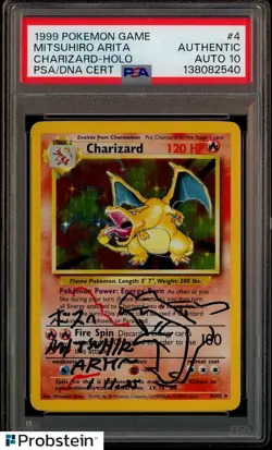 Mitsuhiro Arita Signed 1999 Pokemon Game #4 Charizard Holo PSA/DNA AUTH AUTO 10 - Image 1