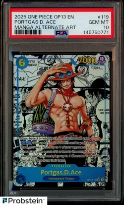 2025 One Piece OP13 EN Manga Alternate Art #119 Portgas D. Ace PSA 10 GEM MINT - Image 1