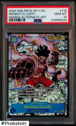 2025 ONE PIECE MANGA ALTERNATE ART OP11-118 MONKEY D. LUFFY PSA 10 - Image 1