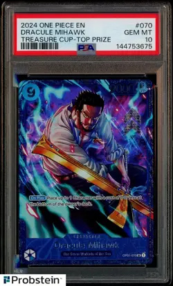 2024 One Piece EN Treasure Cup Top Prize #070 Dracule Mihawk PSA 10 GEM MINT - Image 1