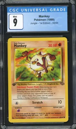CGC 9 Mankey (1st Ed.) Jungle 55/64 Pokemon Card B15 - Image 1