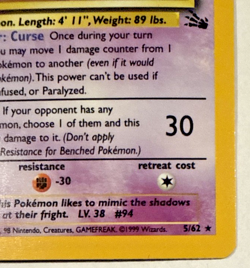 LP Pokemon TCG English Gengar 5/62 Fossil Holo Rare Vintage WOTC 👻 - Image 4