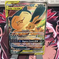 Pokemon Tag Team Promo Card - EEVEE & SNORLAX GX - #SM169 Black Star Full Art - Image 2