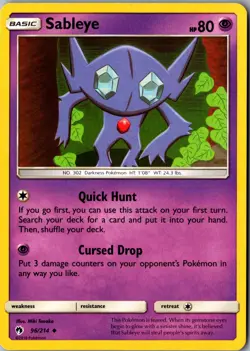 Sableye 96/214 Uncommon SM - Lost Thunder LP Pokemon Card - Image 1