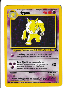 Pokemon TCG Hypno Fossil Holo Unlimited Rare Card 8/62 - Image 1