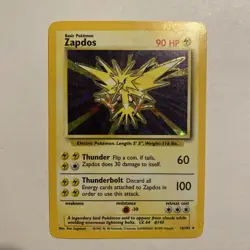 1999 Pokemon WOTC: Base Set Zapdos 16/102 Holo Rare Vintage - Image 1
