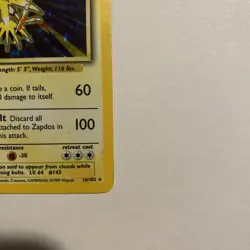 1999 Pokemon WOTC: Base Set Zapdos 16/102 Holo Rare Vintage - Image 4