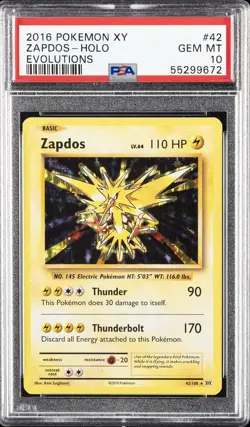 2016 POKEMON XY EVOLUTIONS #42 ZAPDOS-HOLO PSA 10 - Image 1