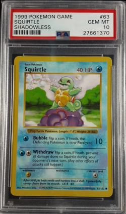 Pokemon Squirtle Shadowless LOW POP PSA 10 Base Set 63/102 Vintage 1999 WOTC - Image 1