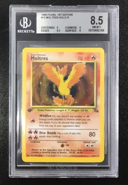 1999 Pokemon Fossil Moltres Holo 1st Edition #12 BGS 8.5 NM-MT+ - Image 1