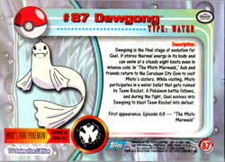 2000 Topps Pokemon #87 Dewgong TV Animation Series 2 Blue Logo non holo - Image 2
