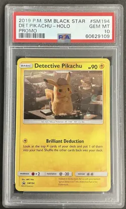 2019 P.M. SM Black Star Detective Pikachu Holo Promo #SM194 PSA 10 Pokemon - Image 1