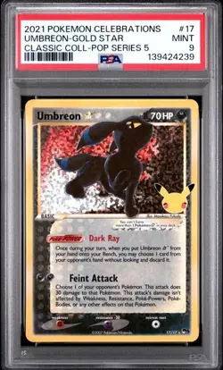 2021 POKEMON CELEBRATIONS CLASSIC COLLECTION 17/17 #17 UMBREON GOLD STAR PSA 9 - Image 1