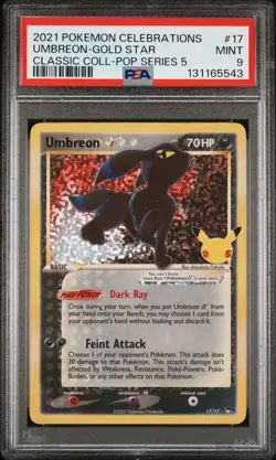 2021 POKEMON CELEBRATIONS CLASSIC COLL #17 UMBREON-GOLD STAR PSA 9 - Image 1