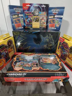 Pokemon TCG Lot: MEGA CHARIZARD X ex UPC+CHARIZARD ex SC Box+ (2)Pokemon Day Box - Image 1