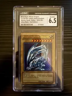 Yu-Gi-Oh! CGC 6.5 Asian-English Blue-Eyes White Dragon SDK-001 2002 1st Edition - Image 1