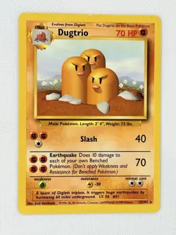Dugtrio 19/102 Base Set Rare WOTC Vintage Pokemon TCG Card Stage 1 Regular - Image 1