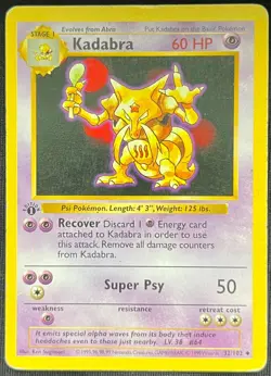 Pokemon TCG Kadabra 1st Edition Shadowless 32/102 Base Set Uncommon MP - Image 1