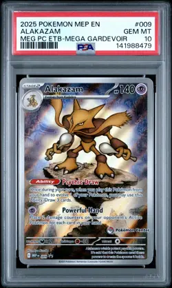 2025 POKEMON MEGA EVOLUTION POKEMON CENTER ETB PROMO #009 ALAKAZAM PSA 10 - Image 1