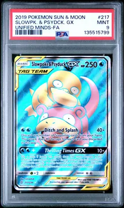 2019 POKEMON SUN & MOON UNIFIED MINDS #217 FULL ART/SLOWPOKE & PSYDUCK GX PSA 9 - Image 1