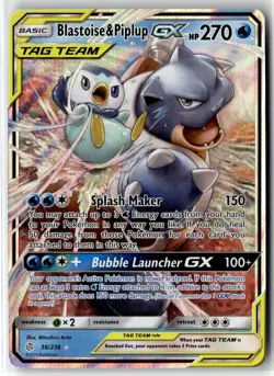 Blastoise & Piplup GX ⭐ 38/236 Holo Rare GX Cosmic Eclipse 2019 Pokemon LP - Image 1