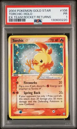 *SWIRL* 2004 POKEMON GOLD STAR TORCHIC-HOLO EX #108 TEAM ROCKET RETURNS PSA 1 - Image 1