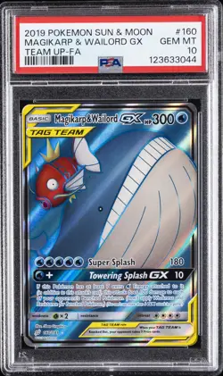2019 POKEMON SUN & MOON TEAM UP #160 FULL ART/MAGIKARP & WAILORD GX PSA 10 - Image 1