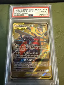 2019 POKEMON SUN & MOON UNIFIED MINDS FA/GARCHOMP & GIRATINA GX #228 PSA 10 - Image 1