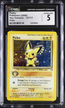 CGC 5 Pichu 12/111 Holo Neo Genesis Pokemon Card - Image 1