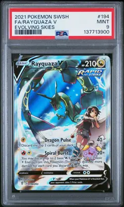 2021 Pokemon Sword & Shield Evolving Skies #194 Fa/Rayquaza V PSA 9 - Image 1