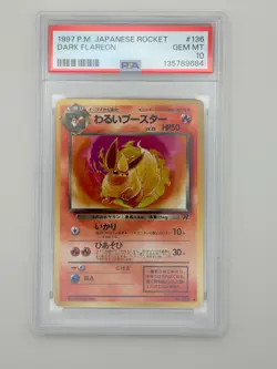 1997 POKEMON POCKET MONSTERS TEAM ROCKET #136 DARK FLAREON PSA 10 GEM MINT - Image 1