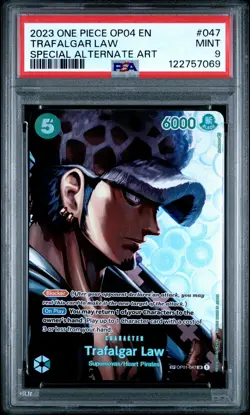 2023 ONE PIECE OP04-KINGDOMS OF INTRIGUE #047 TRAFALGAR LAW PSA 9 - Image 1