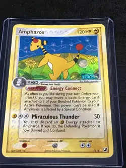 AMPHAROS 1/115 EX Unseen Forces REVERSE HOLO RH rare Pokemon TCG card - Image 1