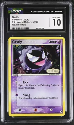 CGC 10 Gastly 2006 EX Legend Maker 52/92 Reverse Holo STAMPED Pokemon Card - Image 1