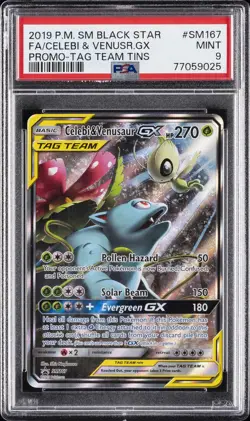 2019 POKEMON SM BLACK STAR PROMO #SM167 FULL ART/CELEBI & VENUSAUR GX PSA 9 - Image 1