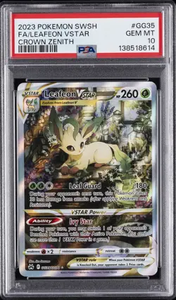 2023 POKEMON SWORD & SHIELD CROWN ZENITH #GG35 FULL ART/LEAFEON VSTAR PSA 10 - Image 1
