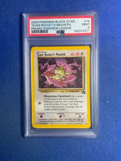 2000 POKEMON PROMO BLACK STAR POKEMON LEAGUE #18 TEAM ROCKET'S MEOWTH PSA 9 - Image 1
